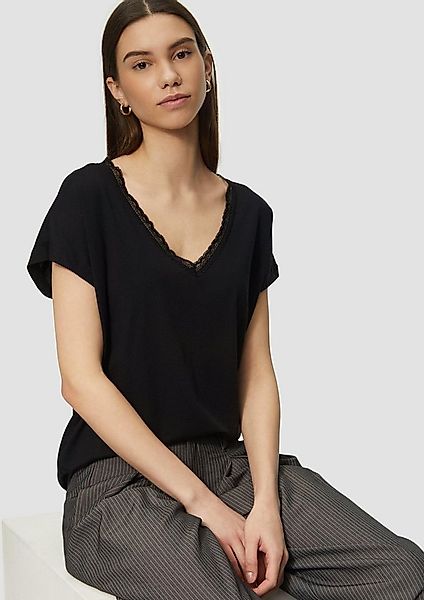 QS Kurzarmshirt T-Shirt Modalmix-Shirt mit Spitzenblende günstig online kaufen