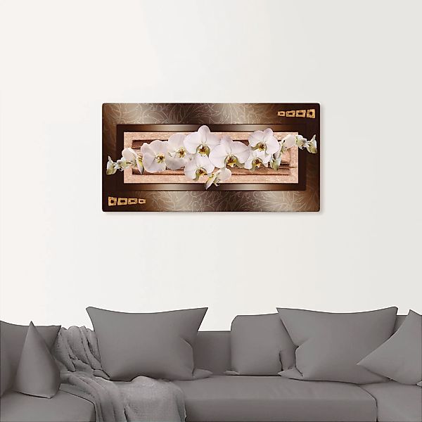 Artland Leinwandbild »Weiße Orchideen mit goldenen Vierecken«, Blumen, (1 S günstig online kaufen