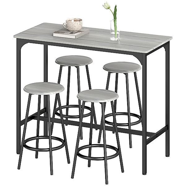 HOMCOM Bartisch mit Barhocker Set, 5-tlg. Bartisch-Set, Küchentisch mit 4 B günstig online kaufen