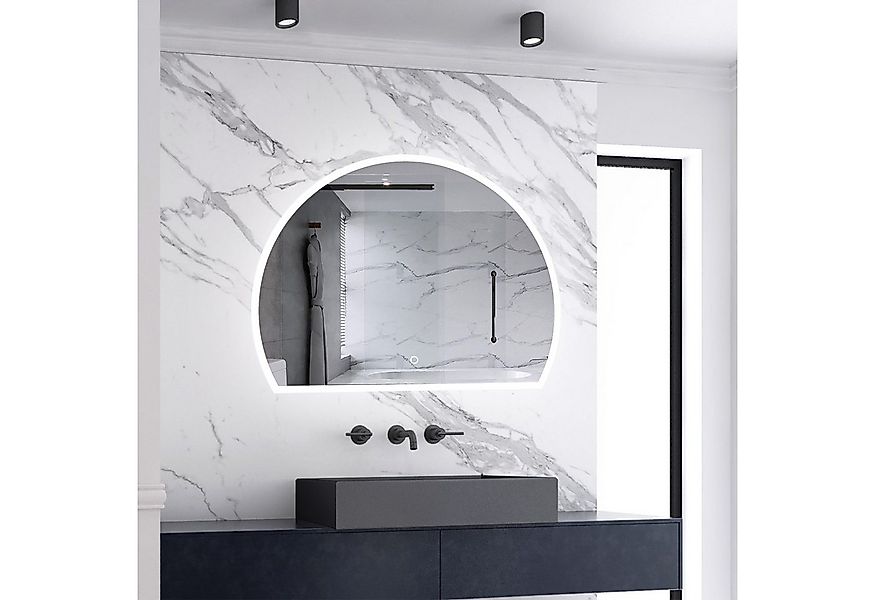 Aica Sanitär Badspiegel Wandspiegel 3/4 Rund Badezimmerspiegel dimmbar, Mem günstig online kaufen