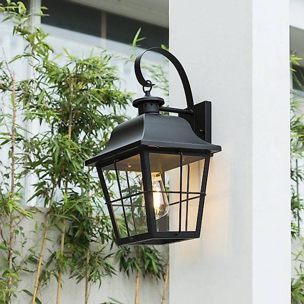 Lindby Außenwandleuchte Mertollio, Höhe 47 cm, schwarz, Glas günstig online kaufen