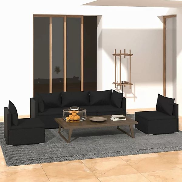 Vidaxl 5-tlg. Garten-lounge-set Mit Kissen Poly Rattan Schwarz günstig online kaufen