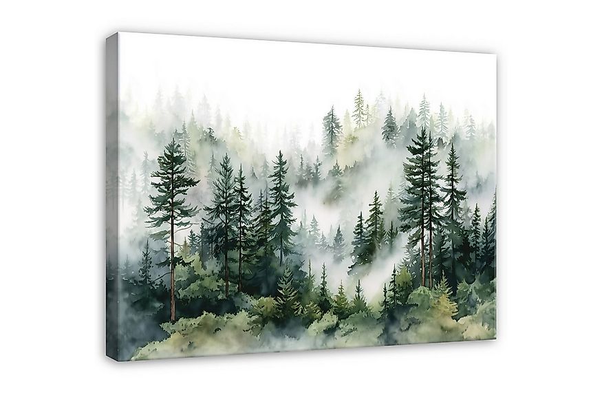 Wallarena Leinwandbild Wald Nebel Natur Grün Modern Wandbilder Wand Deko XX günstig online kaufen