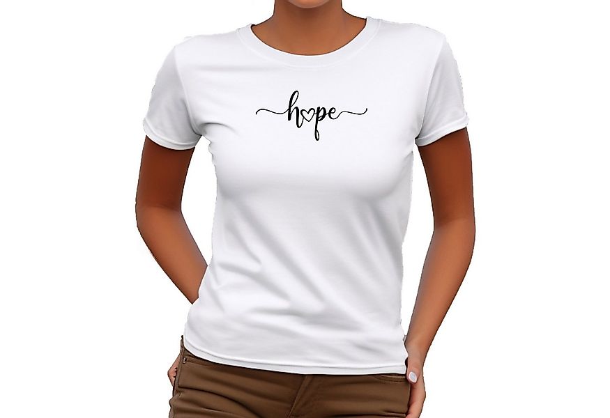 Banco T-Shirt Damen Hope Hoffnung Aufschrift Sommer Kurzarmshirt Unifarben günstig online kaufen