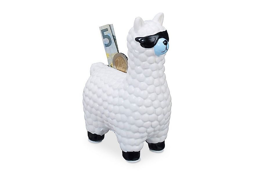 relaxdays Spardose Lama Spardose mit Sonnenbrille, weiß günstig online kaufen