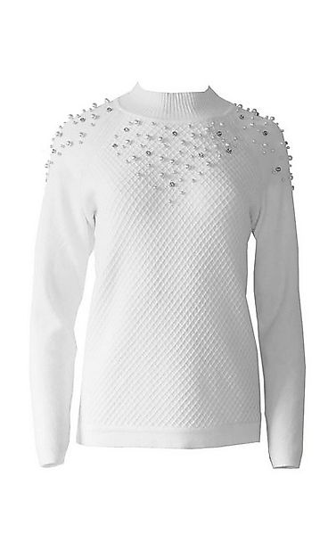 Passioni Strickpullover Pullover mit Rautenmuster und edler Perlenverzierun günstig online kaufen