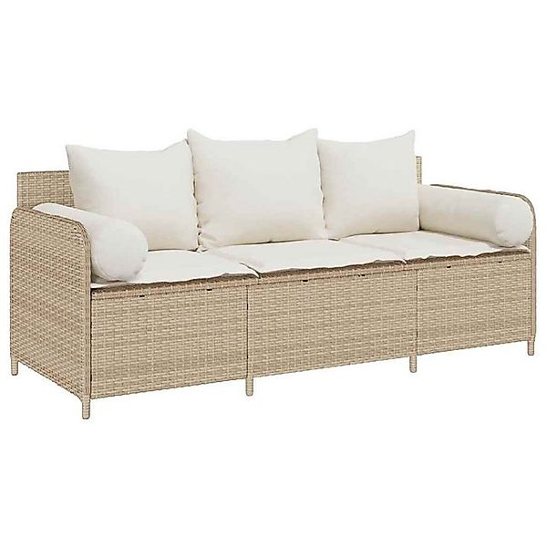 vidaXL Loungesofa Gartensofa mit Kissen 3-Sitzer Beige Poly Rattan, 1 Teile günstig online kaufen