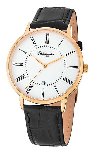 Eichmüller Quarzuhr Slim Herrenuhr IP Vergoldet Lederband Schwarz 41 mm 303 günstig online kaufen