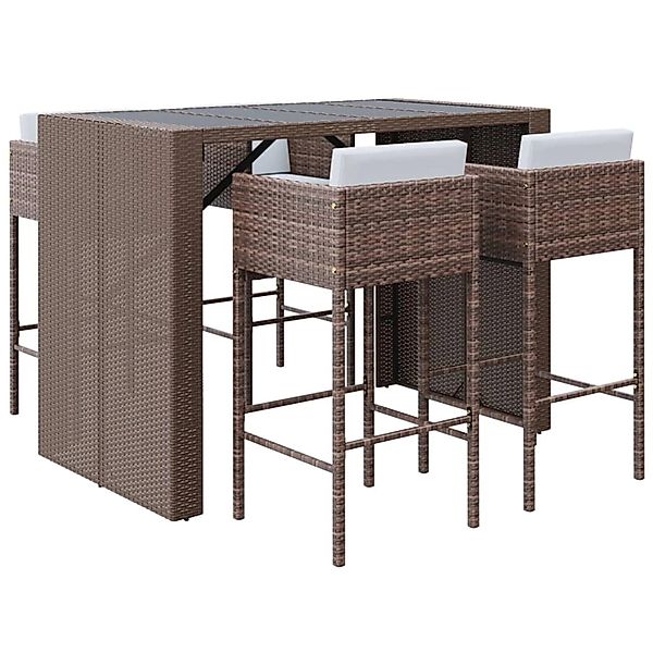 vidaXL 5-tlg Gartenbar-Set mit Kissen Braun Poly Rattan Modell 3 günstig online kaufen