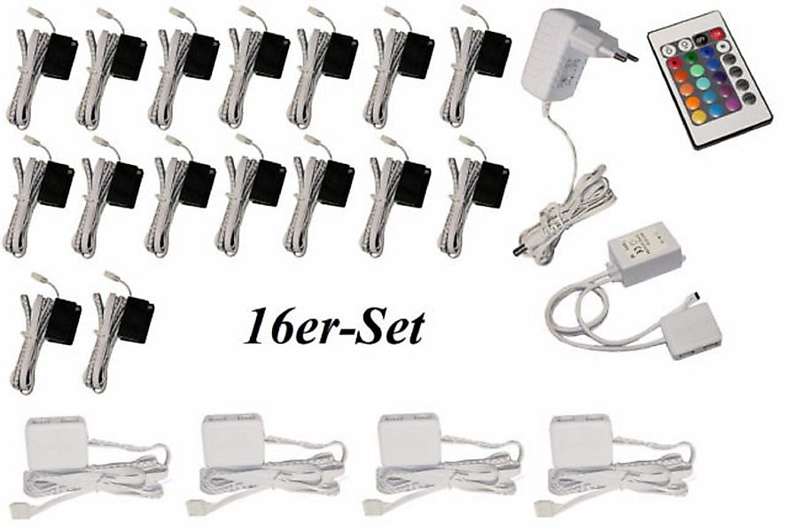 TRANGO LED Glaskantenbeleuchtung, 16er Set RGB günstig online kaufen