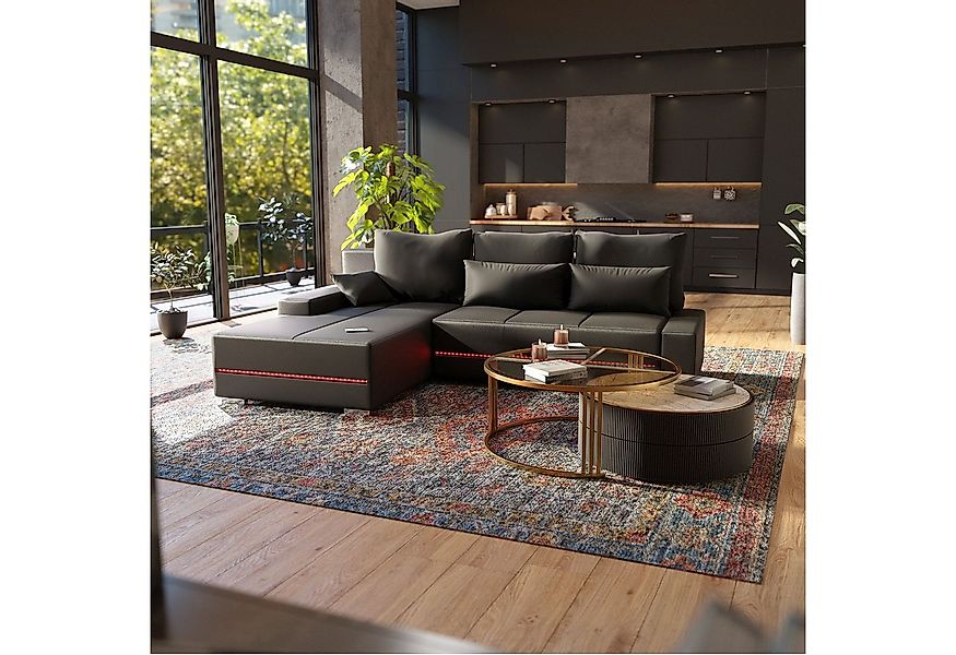 Juskys Wohnlandschaft Davos, individuelle Beleuchtung, gemütlicher Bezug, w günstig online kaufen