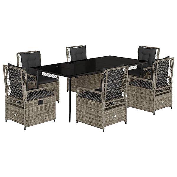 vidaXL 7-Tlg Garten-Essgruppe mit Kissen Grau Poly Rattan 3262990 günstig online kaufen