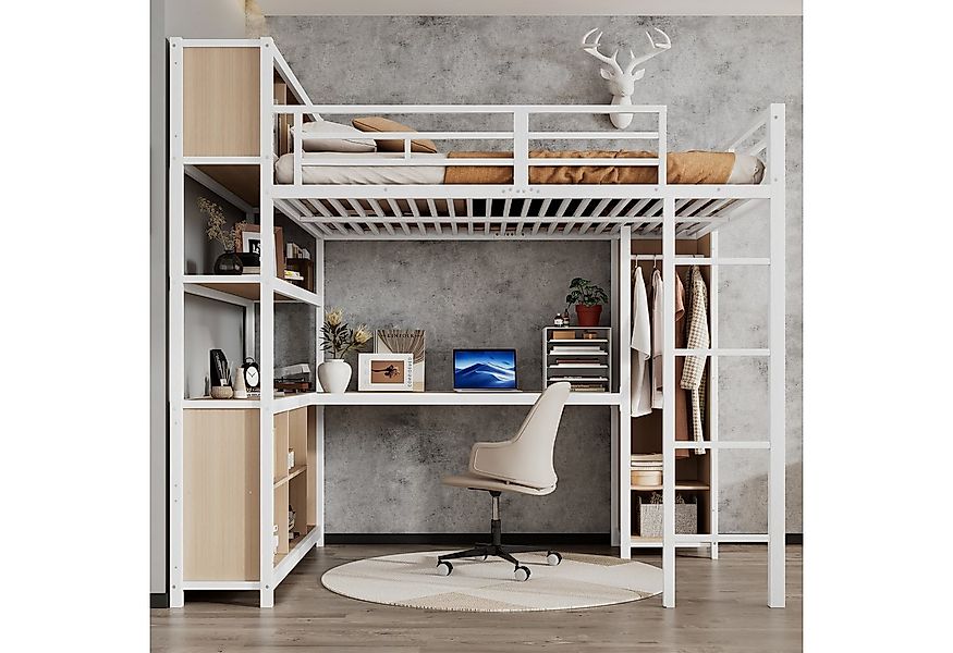 Odikalo Hochbett 140x200 Metallbett mit Schreibtisch Jugendbett Kinderbett günstig online kaufen