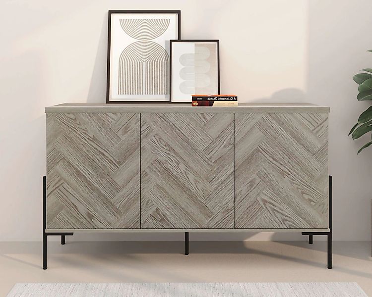 Leonique Sideboard "Eadwine" Kommode, Push-to-open, Türen mit Fischgräten M günstig online kaufen