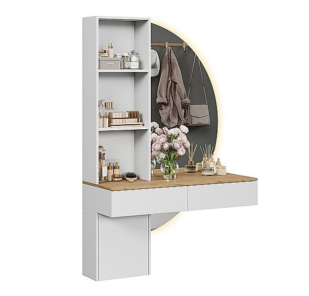 Vicco Schminktisch Melora, Weiß/Eiche, 100 cm mit LED-Spiegel günstig online kaufen