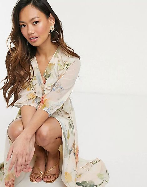 Hope & Ivy – Midaxi-Freizeitkleid mit tiefem Ausschnitt und Wiesenblumen-Me günstig online kaufen