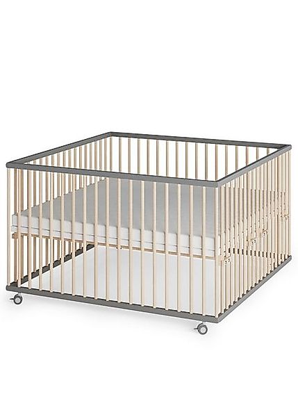 Sämann Babybett Laufgitter 120x120 cm mit Matratze grau/natur Premium Kolle günstig online kaufen