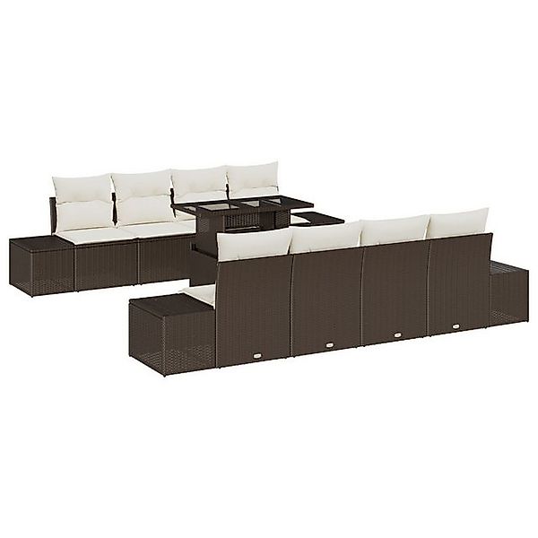 vidaXL Loungesofa 9-teiliges Garten Sofa Set mit Kissen Braun Poly Rattan, günstig online kaufen