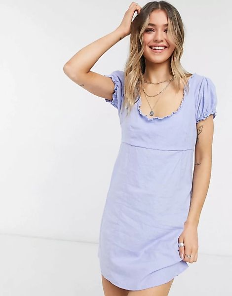 Cotton:On – Gewebtes Minikleid mit Rüschenkante in Blau günstig online kaufen