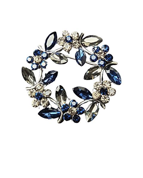 MayTree Brosche "Blumenkranz", mit Strass-Steinen, dunkelblau günstig online kaufen