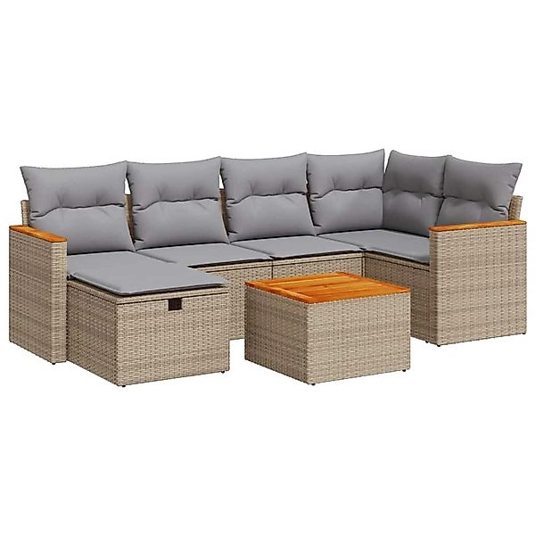 vidaXL 7-Tlg Garten-Sofagarnitur mit Kissen Beige Poly Rattan 3325923 günstig online kaufen