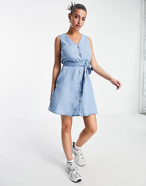 Vero Moda – Ärmelloses Minikleid mit Taillengürtel in Blau günstig online kaufen