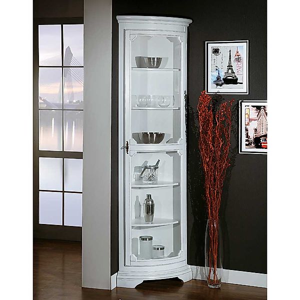 Schmale Vitrine für die Ecke in Antikweiß Vintage Look günstig online kaufen