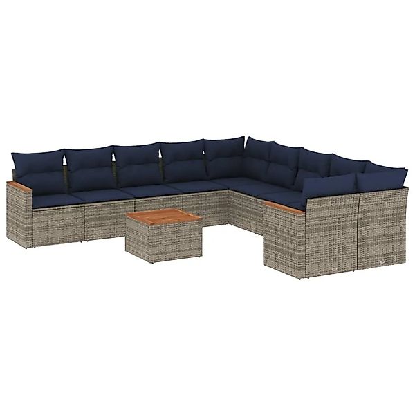 vidaXL 11-Tlg Gartensofa-Set mit Kissen Grau Polyrattan 3226362 günstig online kaufen