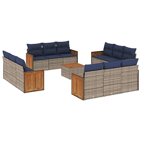 vidaXL 13-Tlg Gartensofa-Set mit Kissen Grau Polyrattan 3227524 günstig online kaufen