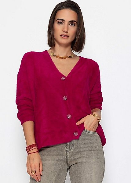 SASSYCLASSY Cardigan Flauschiger Damen Strick-Cardigan mit Knöpfen Elegante günstig online kaufen