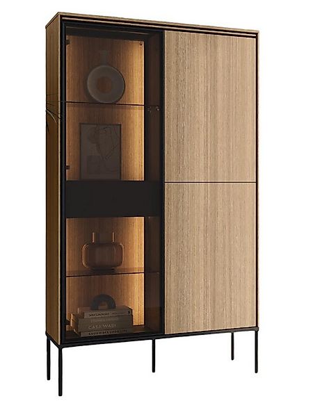Compleo Vitrine modern, Eiche linearer, Elegant Vitrine, Breite: 90 cm günstig online kaufen
