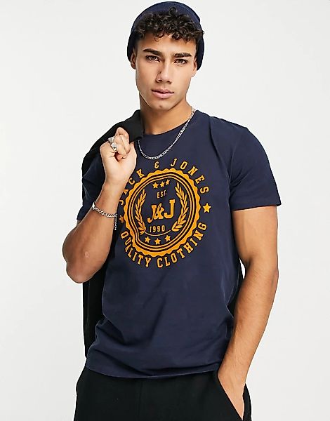 Jack & Jones – T-Shirt in Marineblau mit Logo und Rundhalsausschnitt günstig online kaufen