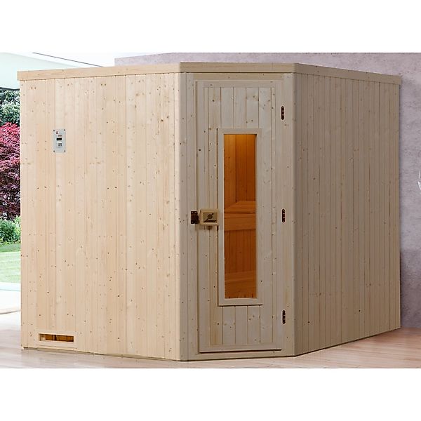 Weka Element-Ecksauna Varberg 3 Sparset 7,5 kW BioS Holztür günstig online kaufen