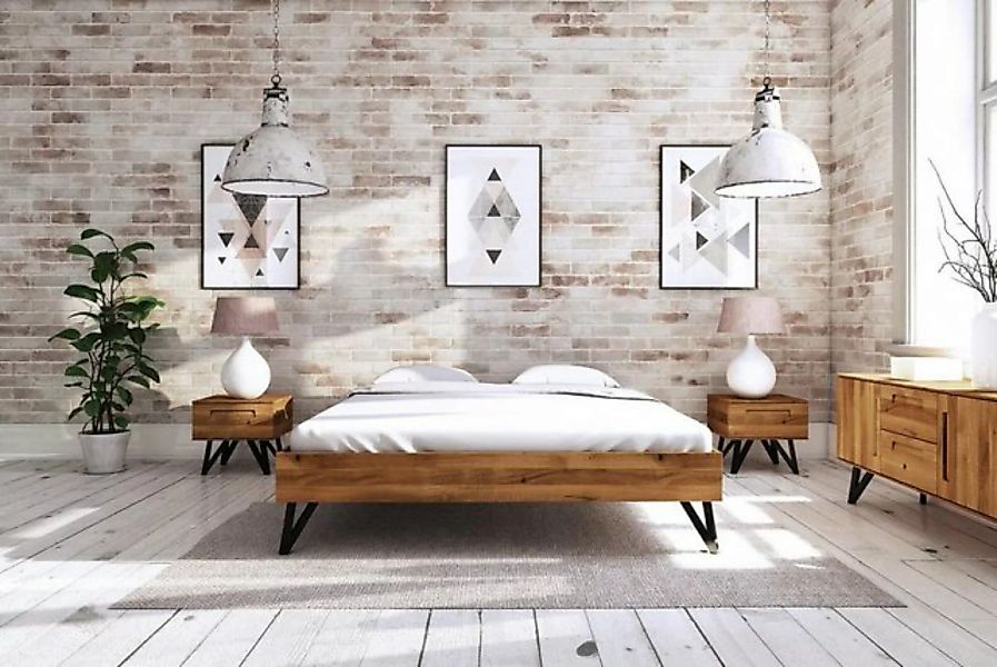 Natur24 Einzelbett Bett Rolo 3 in 120x200cm Wildeiche massiv Metallbeine oh günstig online kaufen
