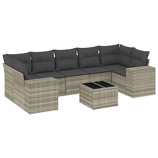 vidaXL 8-Tlg Garten-Sofagarnitur mit Kissen Hellgrau Poly Rattan 3222341 günstig online kaufen