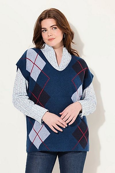 Ulla Popken Strickpullover Pullunder V-Ausschnitt Rhombenmuster ärmellos günstig online kaufen