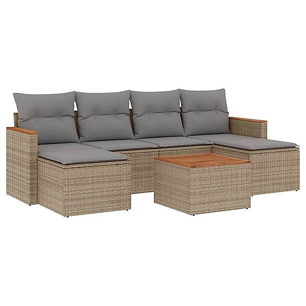 vidaXL 7-Tlg Garten-Sofagarnitur mit Kissen Beige Poly Rattan 3226227 günstig online kaufen