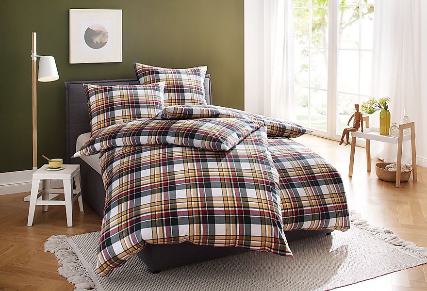 BETTWAESCHE-MIT-STIL Bettwäsche Karo Feinflanell Bettwäsche Livigno, günstig online kaufen