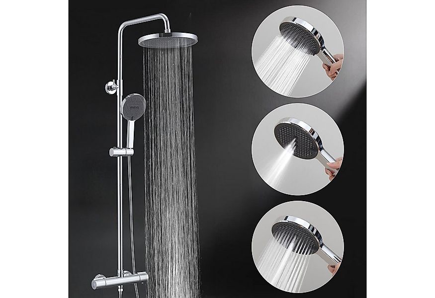 HOMELODY Duschsystem Thermostat-Duschset mit verchromtem Rundrohr & 3-Funkt günstig online kaufen
