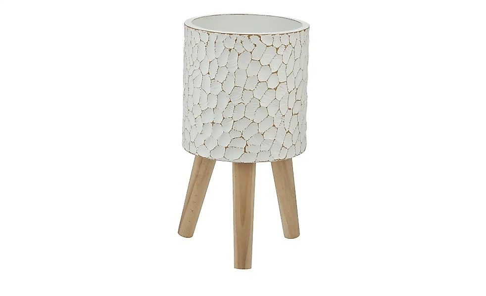 HOME STORY Übertopf auf Holzfüßen   ¦ weiß ¦ Magnesia,Fiberglas ¦ Maße (cm) günstig online kaufen