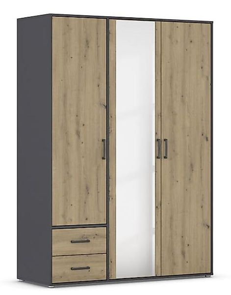 Drehtürenschrank mit Spiegel 3-türig ca. 140 cm breit Eiche Artisan / Grau günstig online kaufen
