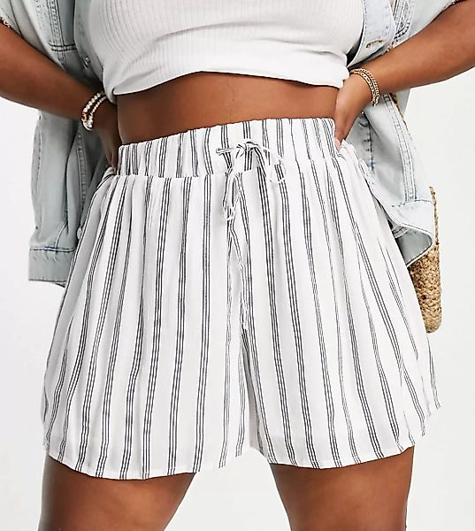ASOS DESIGN Curve – Shorts mit Knitteroptik und Taillenschnürung in Schwarz günstig online kaufen