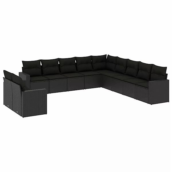 vidaXL 11-tlg Garten-Sofagarnitur mit Kissen Schwarz Poly Rattan Modell 34 günstig online kaufen