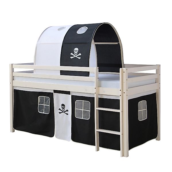 Homestyle4u Hochbett 90x200 Weiß Vorhang Pirat 1558 günstig online kaufen