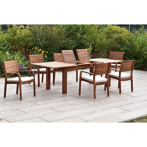 Merxx Batavia Set 13-tlg 6 Stapelsessel 6 Auflagen Doppel-Gartentisch Auszi günstig online kaufen