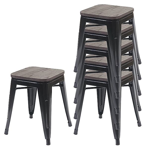 PROREGAL 6er-Set Hocker Inkl. Holz-Sitzfläche Metall Industriedesign Stapel günstig online kaufen