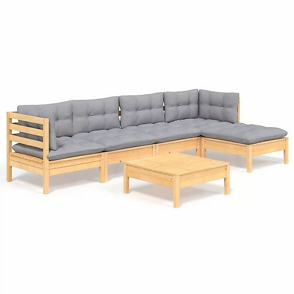 6-tlg. Garten-lounge-set Mit Grauen Kissen Kiefernholz günstig online kaufen