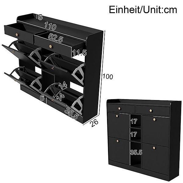 Odikalo Schuhschrank Schuhregal Schuhkommode Klapptüren Schubladen 110x26x1 günstig online kaufen