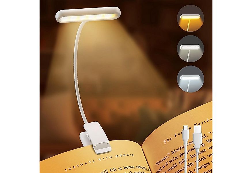 MUPOO LED Leselampe Klemmlampe Breites Licht, USB Aufladbar, 3 Farben & 10 günstig online kaufen