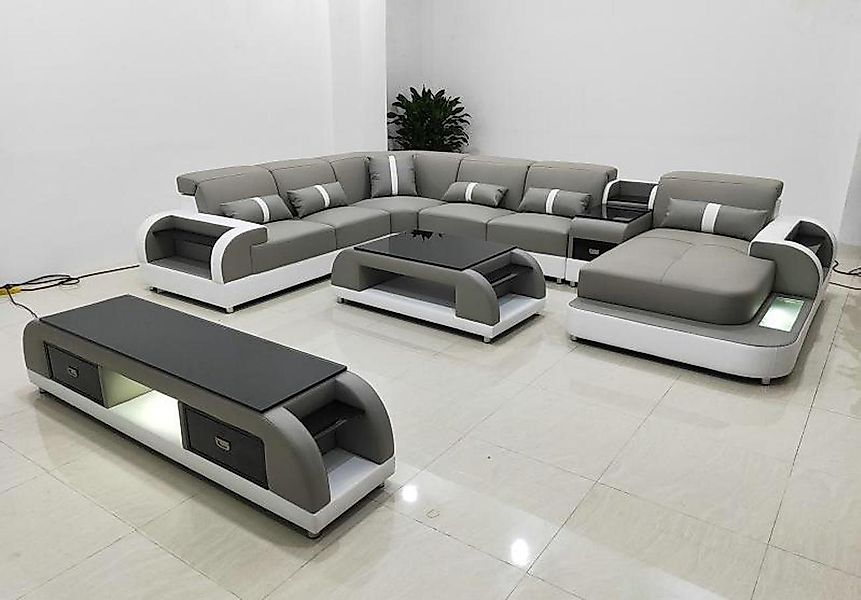 JVmoebel Ecksofa Big Sofa mit USB Couch Wohlandschaft U Form Leder Textil E günstig online kaufen